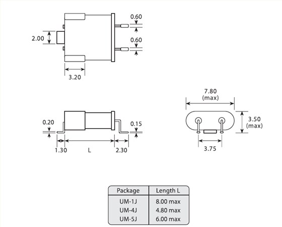 无源石英晶体谐振器,两脚插件石英晶体,UM-1J晶振