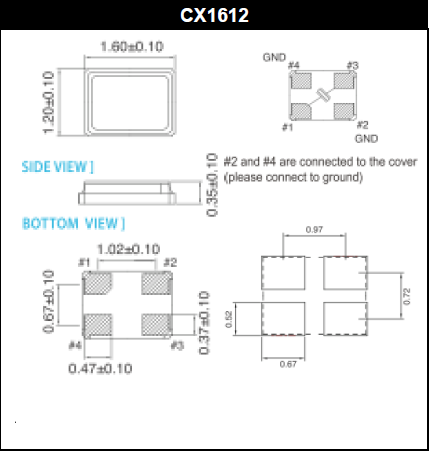 CX1612晶振,1612尺寸封装贴片晶振,四脚金属面石英晶体